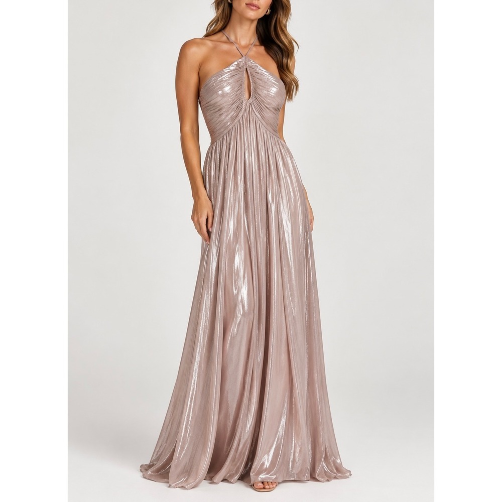 Zac Posen Halter Shiny Maxi Dress Blush Sz 6 Formal Glam Wedding